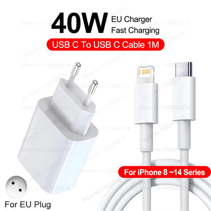 PD 40W Fast Charger For iPhone 14 13 12 11 15 16 Pro Max Phone Charger For iPhone 15 16 Plus USB C Cable Fast Charging Data Line