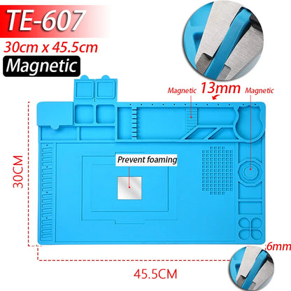 Soldering Station Mat Silicone Work Mat Heat Resistant 932°F Anti-Static Magnetic Mat for Electronic Phone Laptop Watch Repair