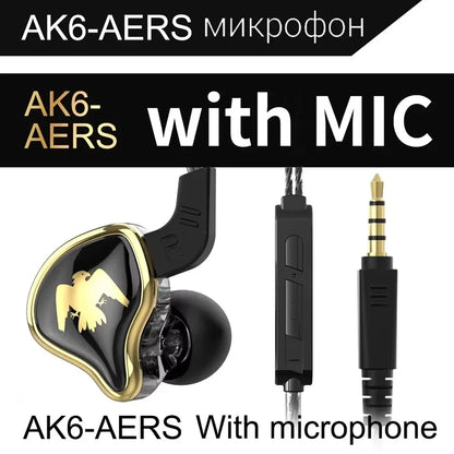Original QKZ AK6 In Ear Earphone 6 Dynamic Driver Unit Headphone With Mic Stereo Sports HIFI Subwoofer Headset Monitor Earbuds