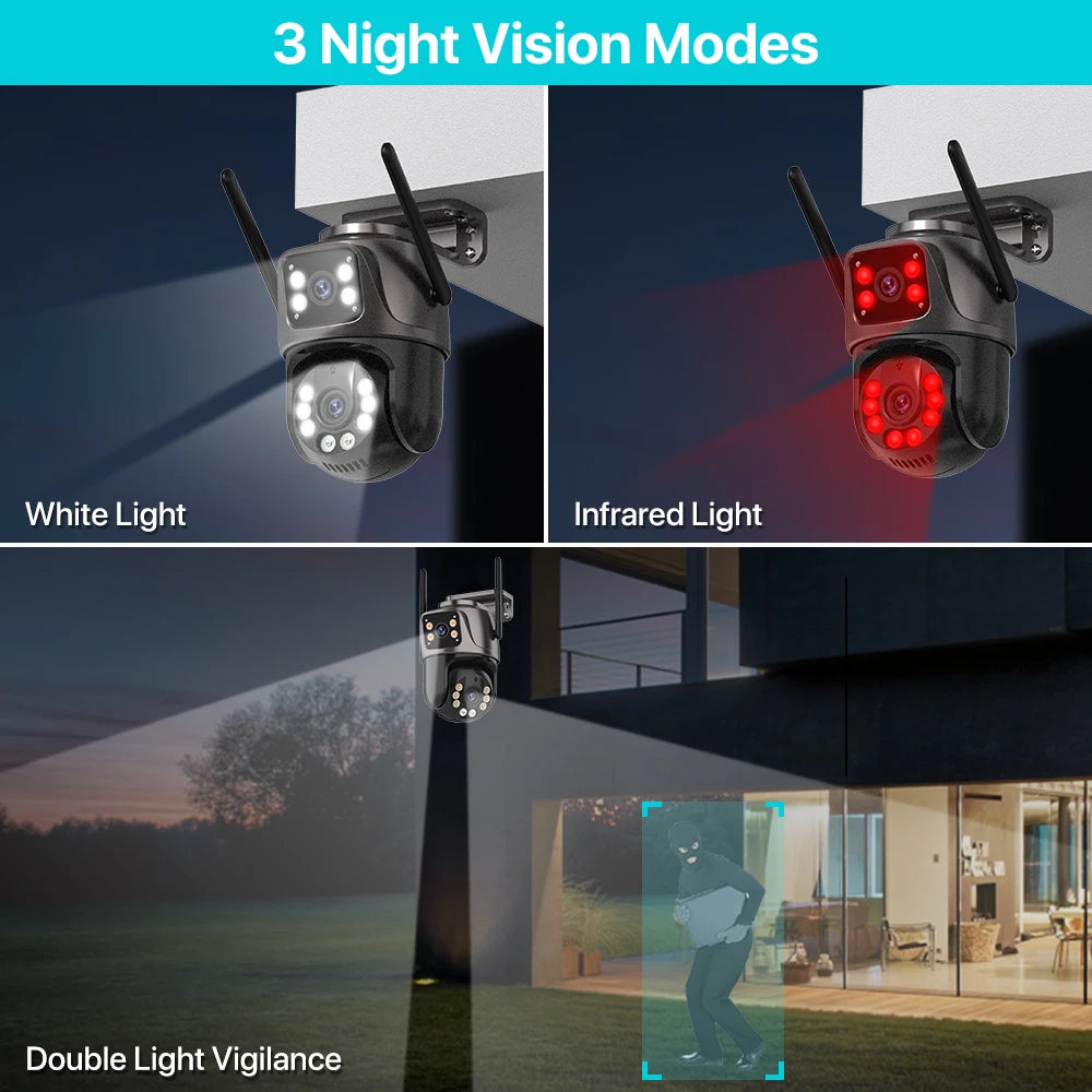 4K/8MP Outdoor WiFi PTZ Security Camera - Dual Lens, AI Auto Tracking, Night Vision