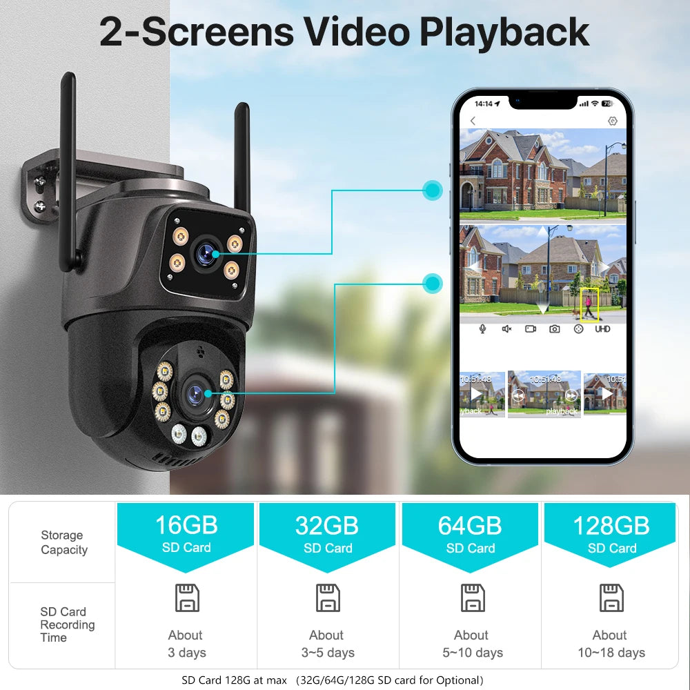 4K/8MP Outdoor WiFi PTZ Security Camera - Dual Lens, AI Auto Tracking, Night Vision