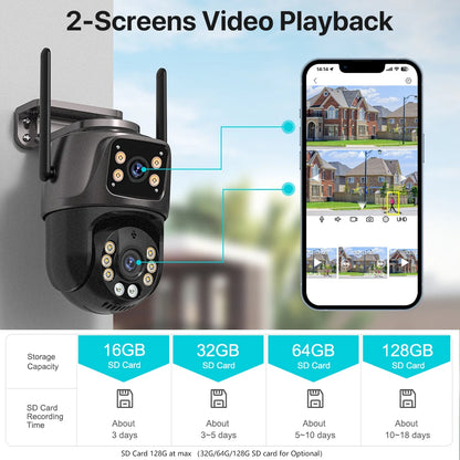 4K/8MP Outdoor WiFi PTZ Security Camera - Dual Lens, AI Auto Tracking, Night Vision